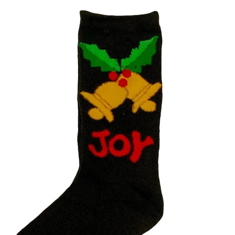 Christmas Holiday Crew Socks Holly Joy Black Red Multicolor 9-11 Sock Size NEW
